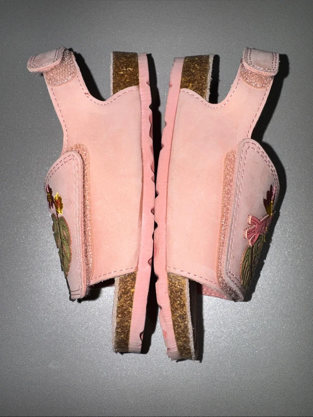 Next Kids Girls Pink Embroidered Toucan Parrot Corkbed Sandals Size 10